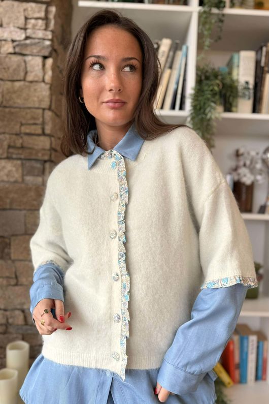 Agatha Libertine Cardigan Ecru Blue